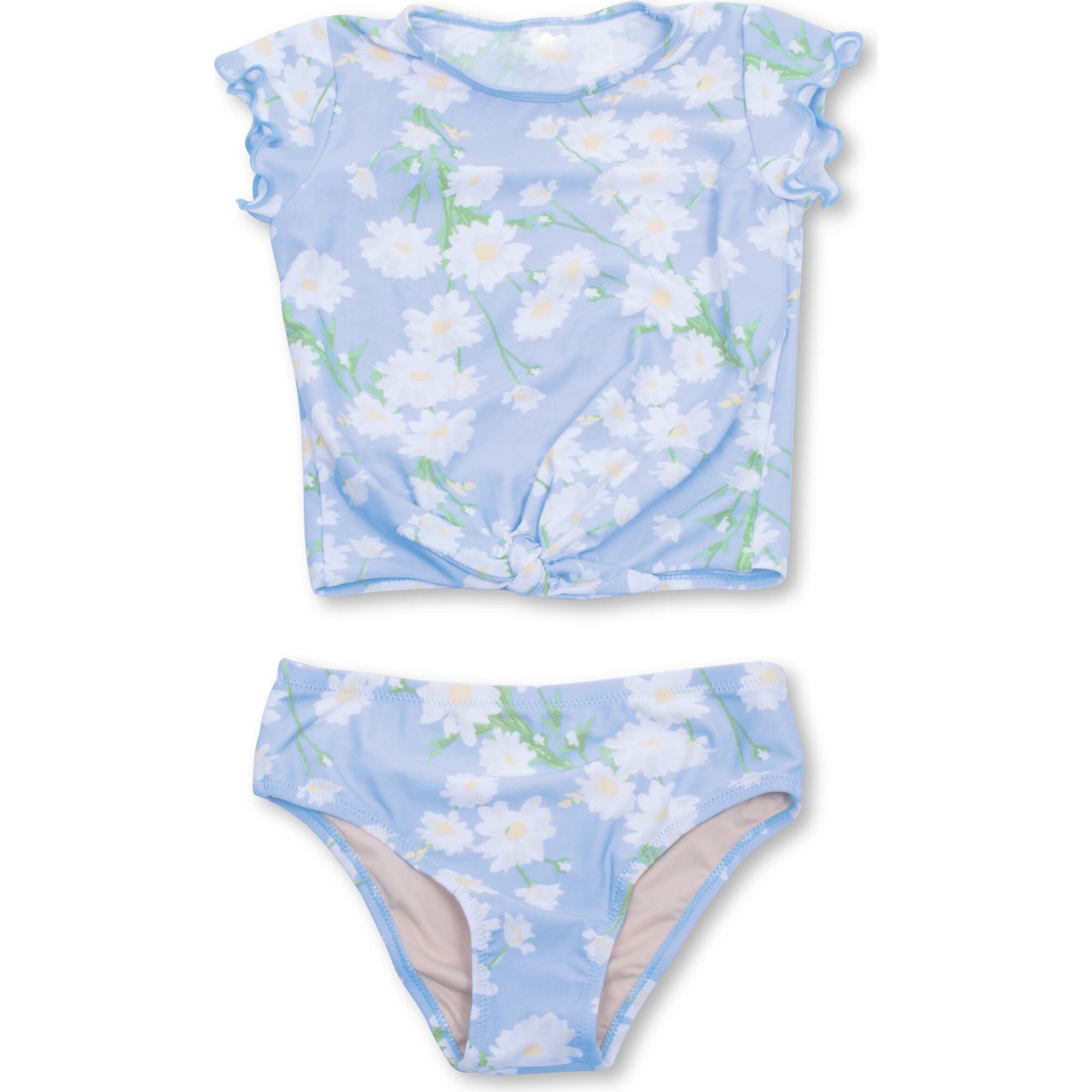 Garden Party Ruffle Sleeve Two-Piece Rashguard Set, Blue - Two Pieces - 1