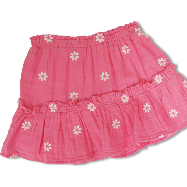 Bubble Gauze Embroidered Ruffle Skirt, Pink - Cover-Ups - 3