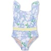 Garden Party Ruffle Shoulder One-Piece Swimsuit, Blue - One Pieces - 1 - thumbnail