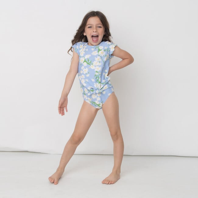 Garden Party Ruffle Sleeve Two-Piece Rashguard Set, Blue - Two Pieces - 2