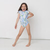 Garden Party Ruffle Sleeve Two-Piece Rashguard Set, Blue - Two Pieces - 2