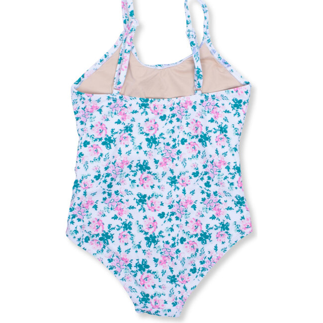 Floral Patchwork Wrap One-Piece Swimsuit, Blue And Multicolors - One Pieces - 4
