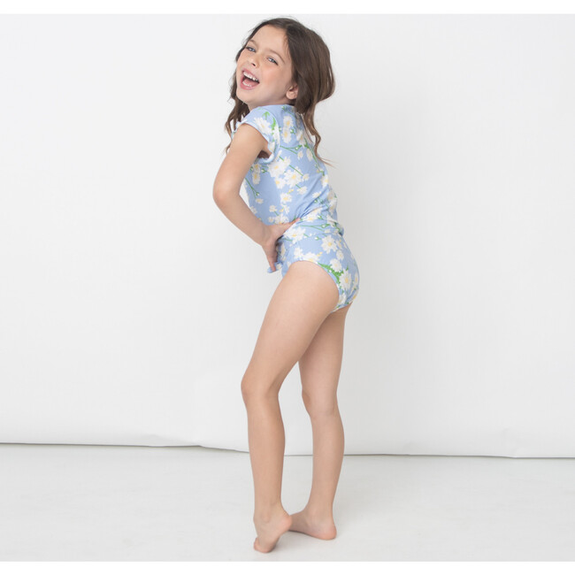 Garden Party Ruffle Sleeve Two-Piece Rashguard Set, Blue - Two Pieces - 3