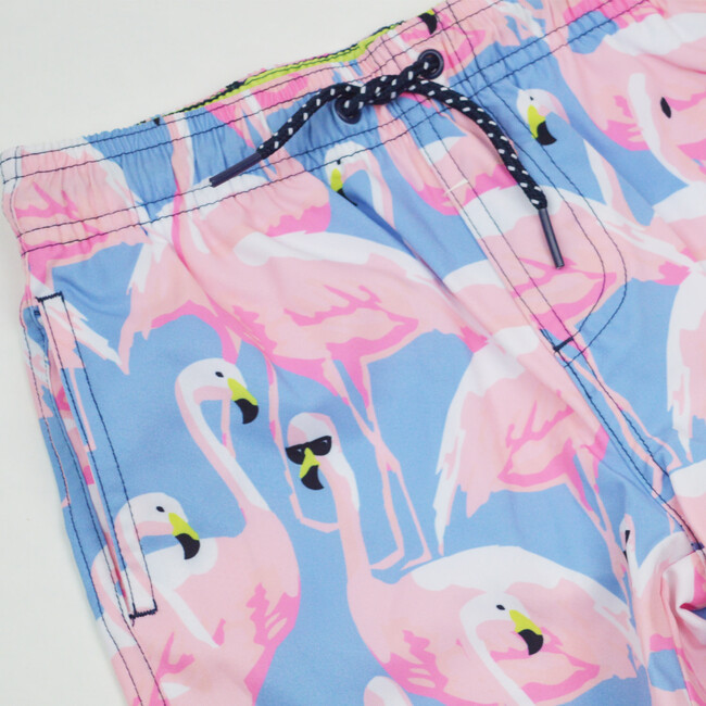 Shady Flamingo 4-Way Stretch Swim Trunk, Blue And Pink - Swim Trunks - 2