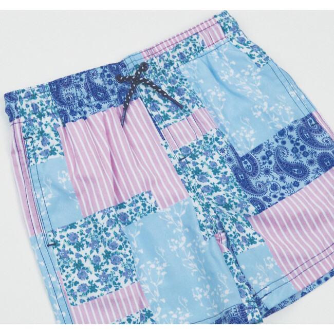 Floral Patchwork 4-Way Stretch Swim Trunk, Blue And Multicolors - Swim Trunks - 2