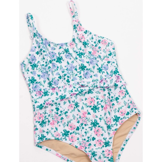 Floral Patchwork Wrap One-Piece Swimsuit, Blue And Multicolors - One Pieces - 5