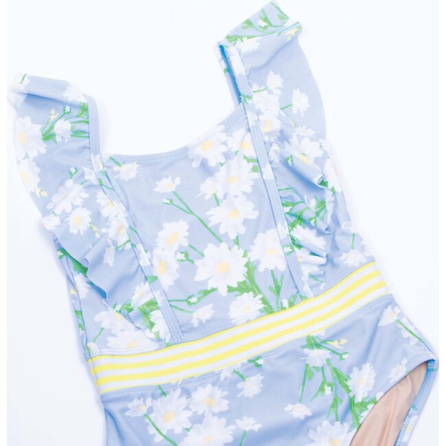 Garden Party Ruffle Shoulder One-Piece Swimsuit, Blue - One Pieces - 5