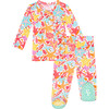 Sandy Tie Front Footed Ruffled Kimono Set, White - Mixed Apparel Set - 1 - thumbnail