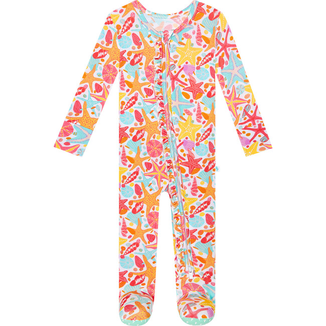 Sandy Footie Ruffled Zippered One Piece, White - Footie Pajamas - 1