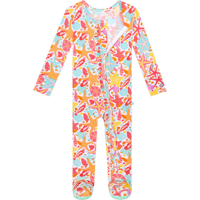Sandy Footie Ruffled Zippered One Piece, White - Footie Pajamas - 3