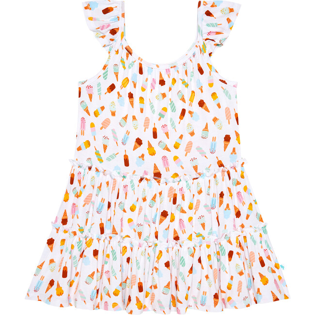 Ice Cream Parlor Tiered Flutter Sleeve Dress, White - Dresses - 1