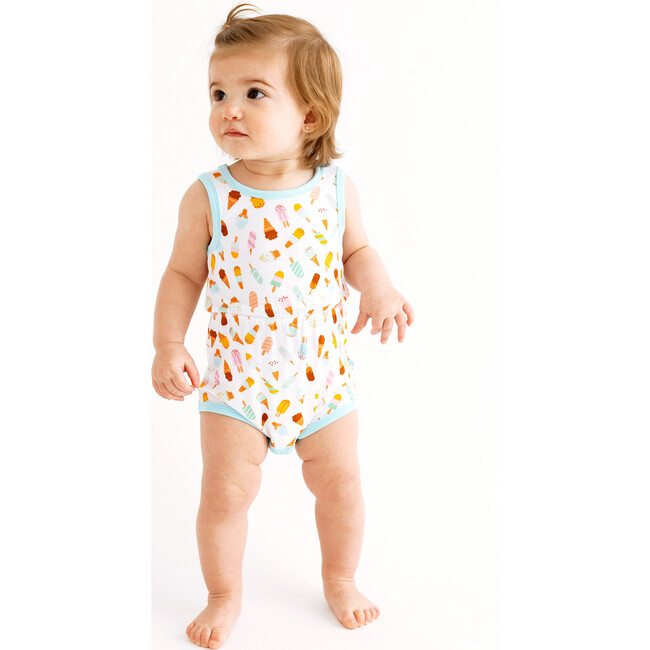 Ice Cream Parlor Varsity Bubble Romper, White - Rompers - 2