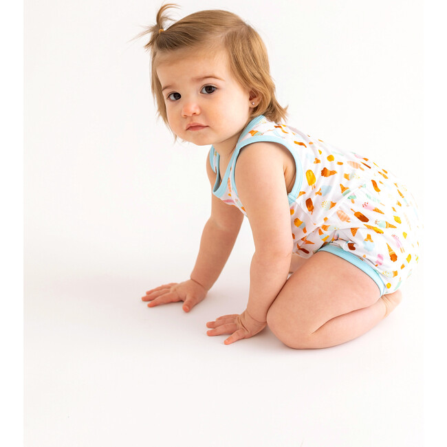 Ice Cream Parlor Varsity Bubble Romper, White - Rompers - 3
