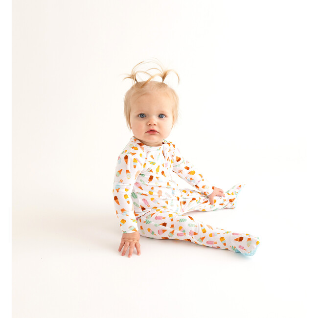 Ice Cream Parlor Footie Zippered One Piece, White - Footie Pajamas - 4