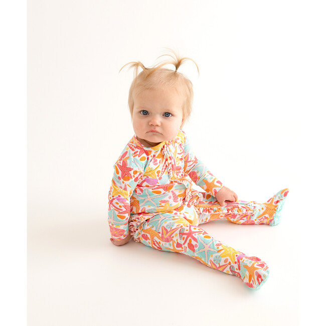 Sandy Footie Ruffled Zippered One Piece, White - Footie Pajamas - 5