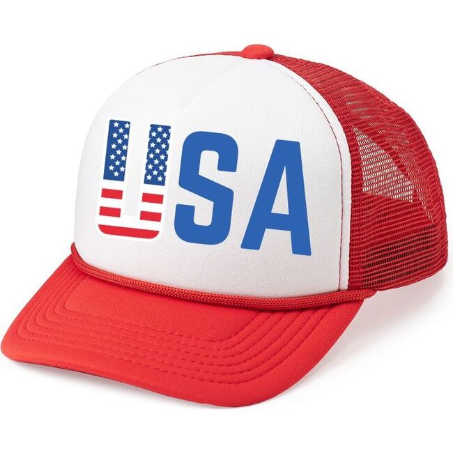 USA Flag Trucker Hat, Red
