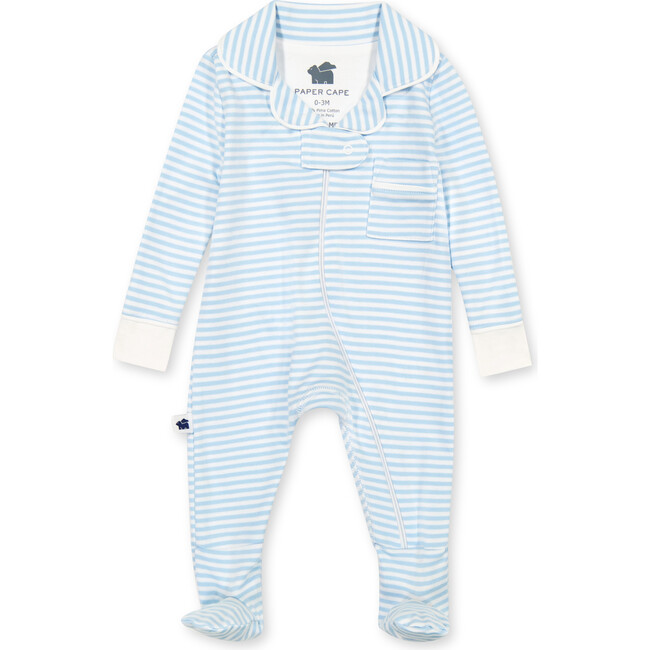 Classic Pajama Footie, Blue Stripe - Pajamas - 1