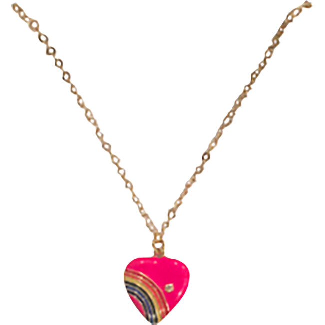 Retro Rainbow Heart Necklace HOT PINK