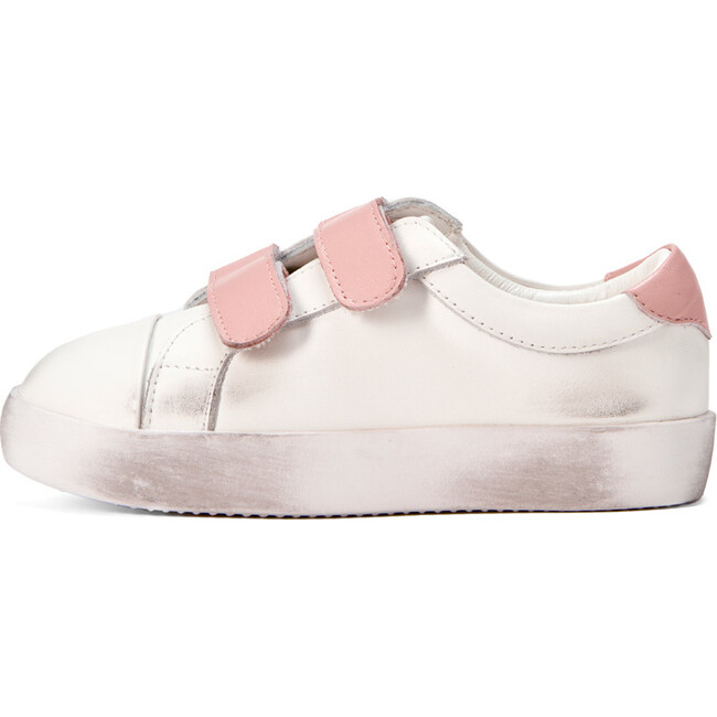 Maeve Old School Double Velcro Strap Leather Sneakers, White And Pink Total