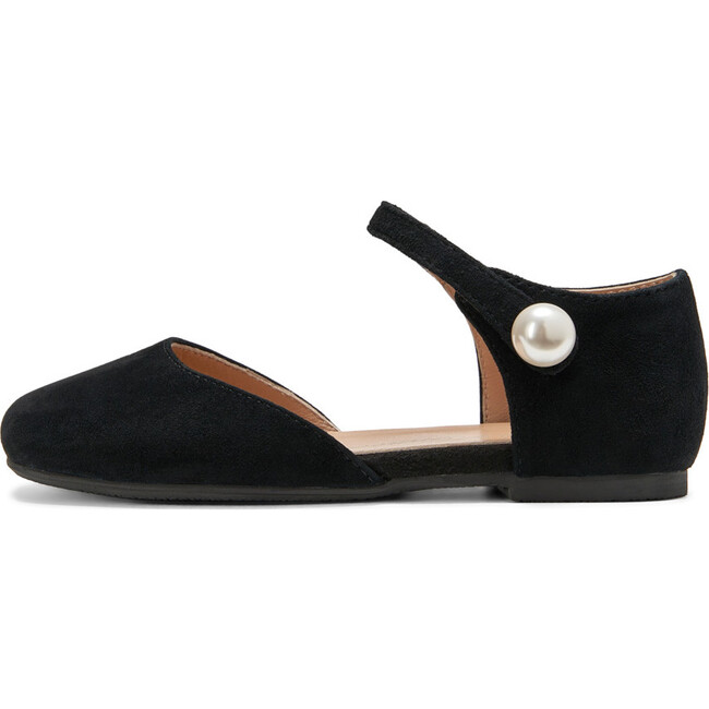 Libby  Square Toe Pearl Strap Suede Sandals, Black Total