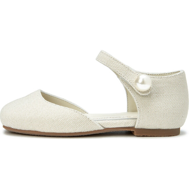 Libby Square Toe Canvas And Pearl Leather Strap Sandals, Light Beige Total