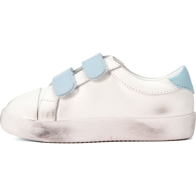 Maeve Old School Double Velcro Strap Leather Sneakers, White And Blue Total