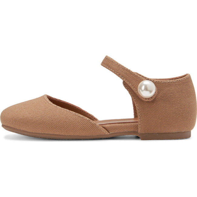 Libby Square Toe Canvas And Pearl Leather Strap Sandals, Dark Beige