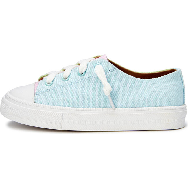 Jody Ribbed Sole Lace Tri-Color Canvas Sneakers, Blue, Green And Pink Total