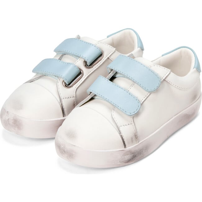 Maeve Old School Double Velcro Strap Leather Sneakers, White And Blue Total - Sneakers - 2