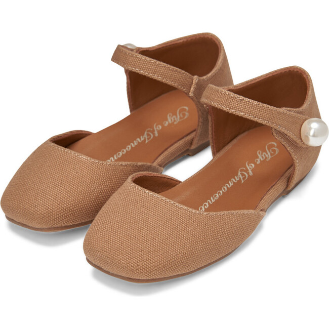 Libby Square Toe Canvas And Pearl Leather Strap Sandals, Dark Beige - Sandals - 2