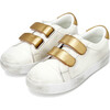 Maeve Old School Double Velcro Strap Leather Sneakers, White And Gold Total - Sneakers - 2 - thumbnail