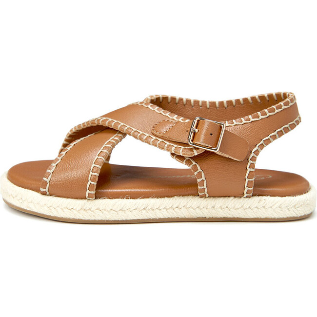 Zella Braided Platform Cross Strap Leather Sandals, Camel Total