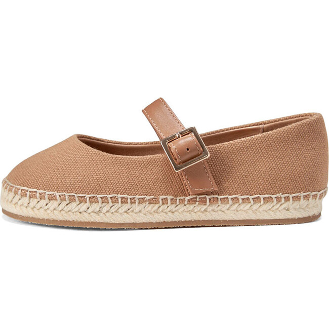 Nelly Round Toe Leather Strap Canvas Shoes, Beige Total