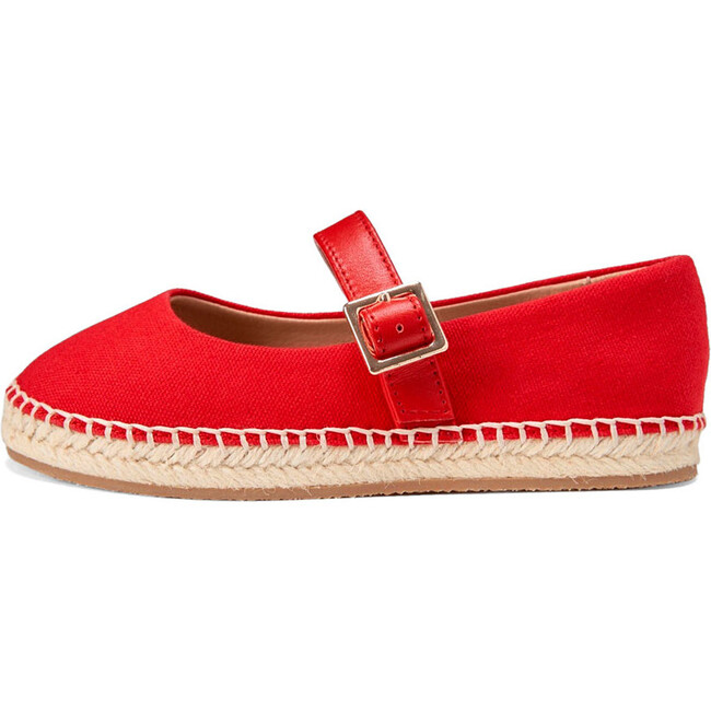 Nelly Round Toe Leather Strap Canvas Shoes, Red Total