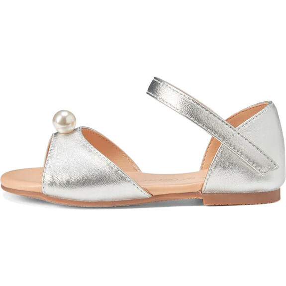 Mila Pearl Velcro Ankle Strap Leather Sandals, Silver