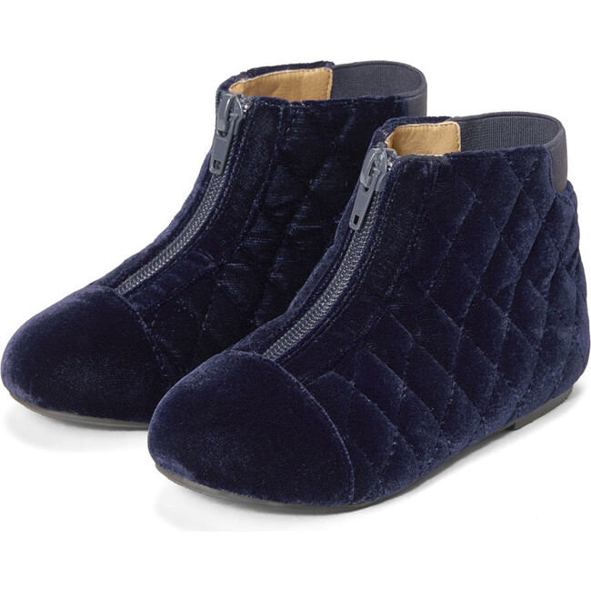 Nicole Quilted Velvet Zipped Ankle Boots, Navy Total - Boots - 2