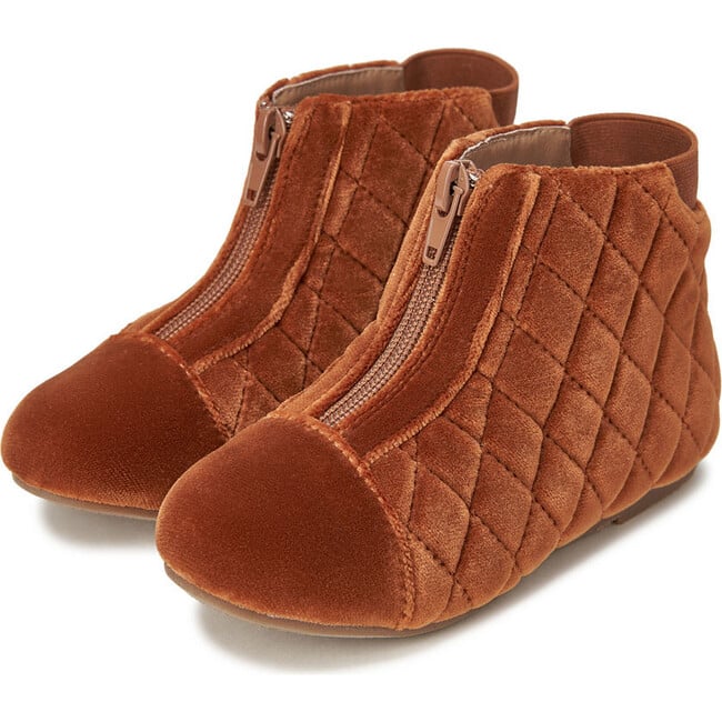 Nicole Quilted Velvet Zipped Ankle Boots, Ochre Total - Boots - 2