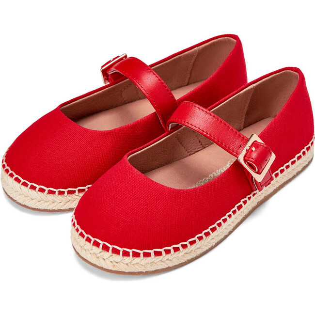 Nelly Round Toe Leather Strap Canvas Shoes, Red Total - Mary Janes - 2
