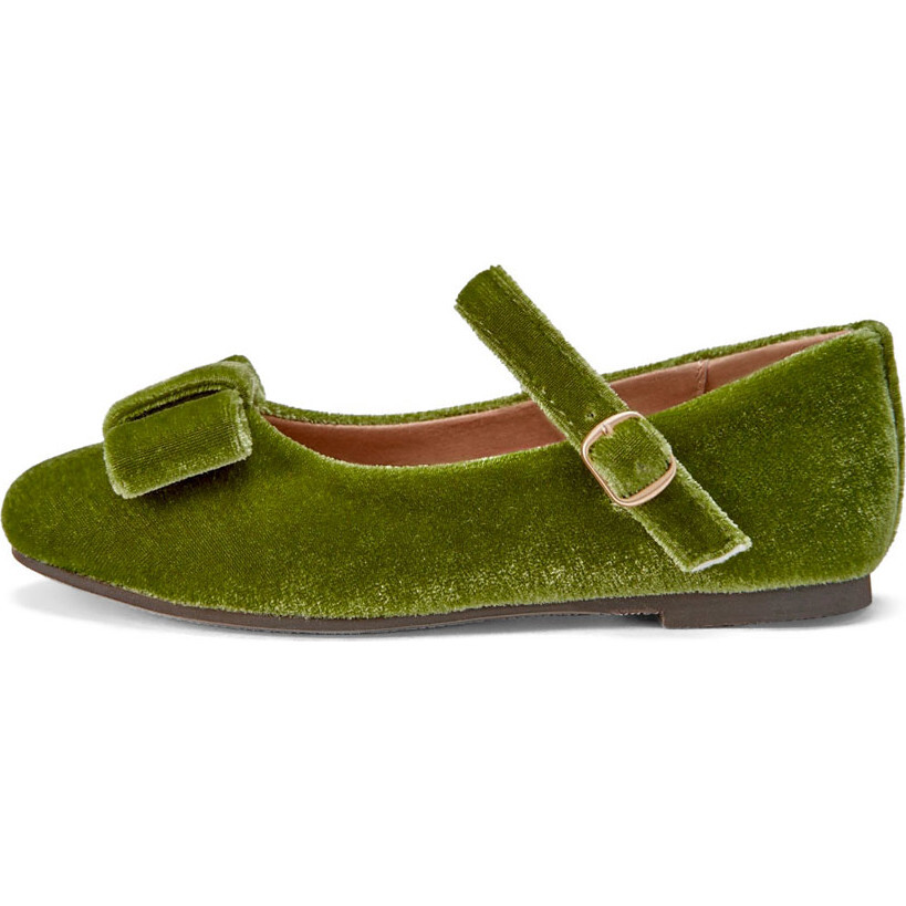 Ellen Minimalistic Bow Velvet Mary Janes, Green - Mary Janes - 1