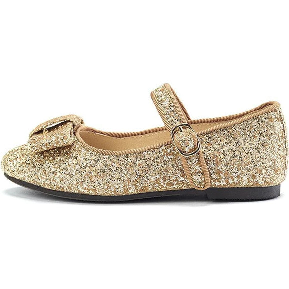 Ellen Minimalistic Bow Glitter Mary Janes, Gold