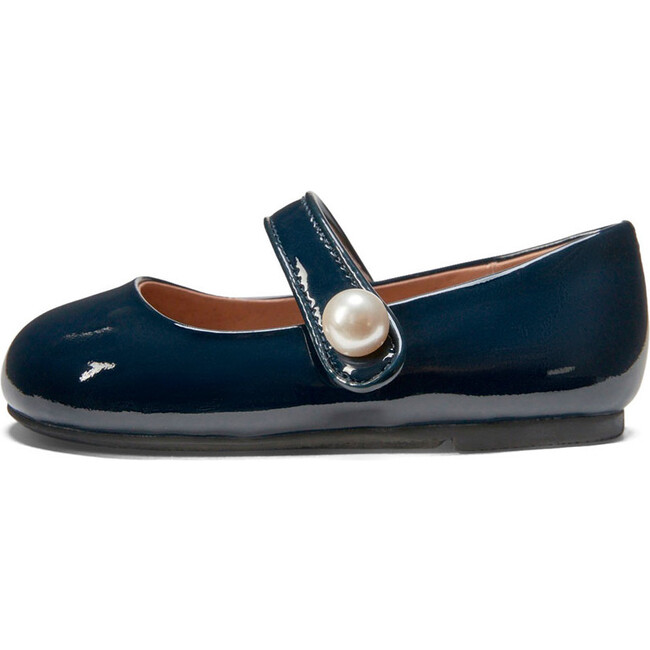 Celia Glossy Leather Big Pearl Button Mary Janes, Navy Total - Mary Janes - 1
