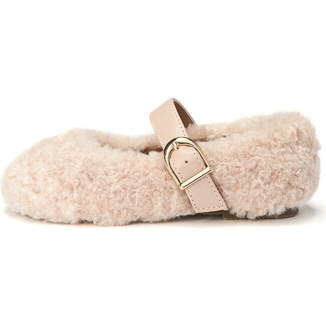 Buffy Contrasted Strap Fluffy Shearling Woody Shoes, Pink And Pink
