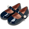 Celia Glossy Leather Big Pearl Button Mary Janes, Navy Total - Mary Janes - 2