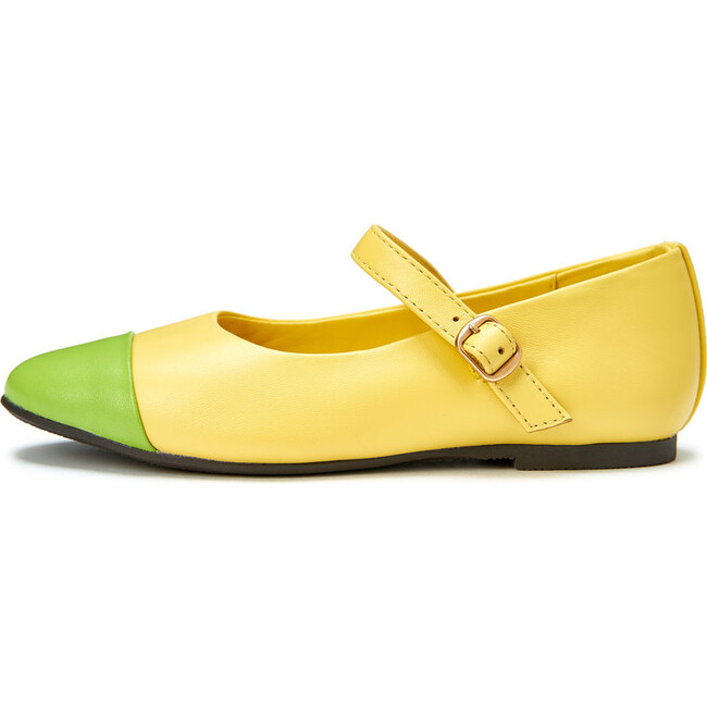 Bebe Leather 2.0 Pointed Toe Ballet Flat, Yellow And Green Total