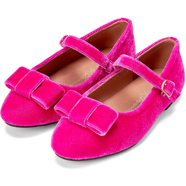 Ellen Minimalistic Bow Velvet Mary Janes, Fuchsia - Mary Janes - 2