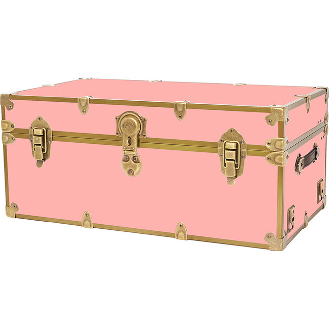 Embossed Vinyl Trunk Large, Pink With Antique Brass Trim