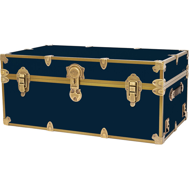 Embossed Vinyl Trunk Large, Navy Blue With Antique Brass Trim