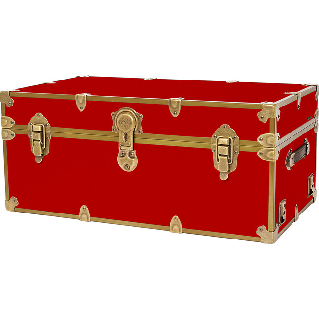 Embossed Vinyl Trunk Large, Red With Antique Brass Trim