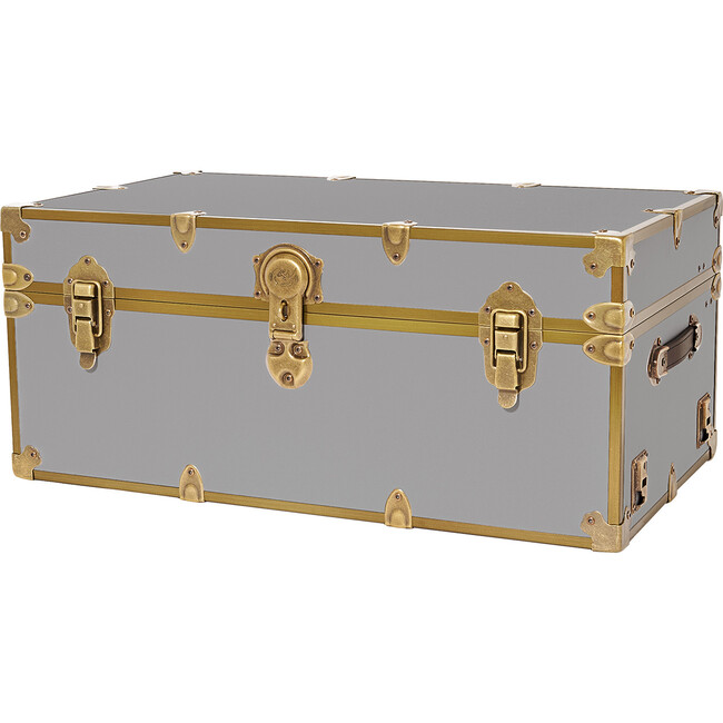 Embossed Vinyl Trunk Large, Gray With Antique Brass Trim