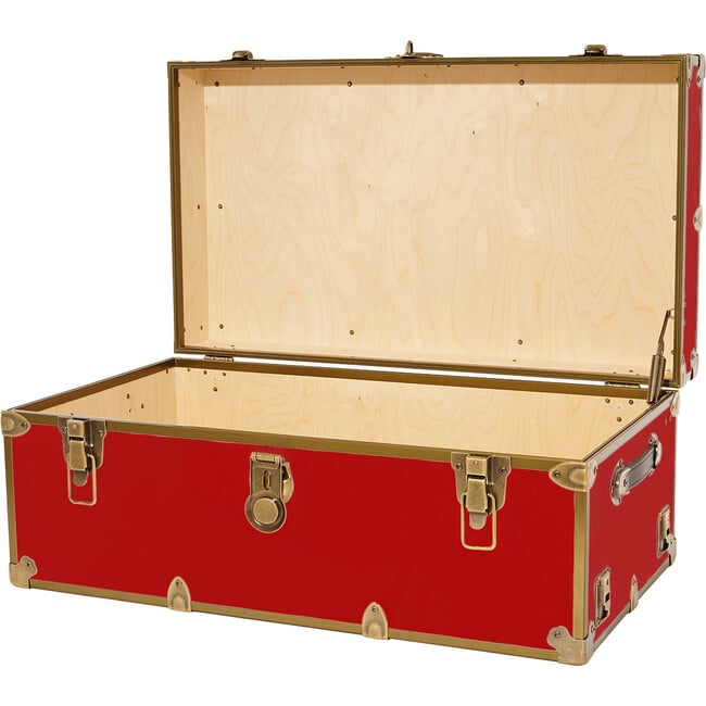 Embossed Vinyl Trunk Large, Red With Antique Brass Trim - Storage - 2